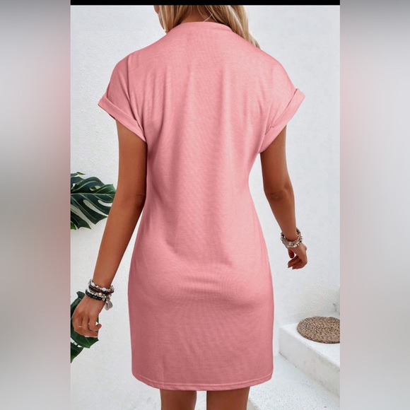 Rose Pink Out Seam Summer Stretch Mini Dress - Picture 2 of 7